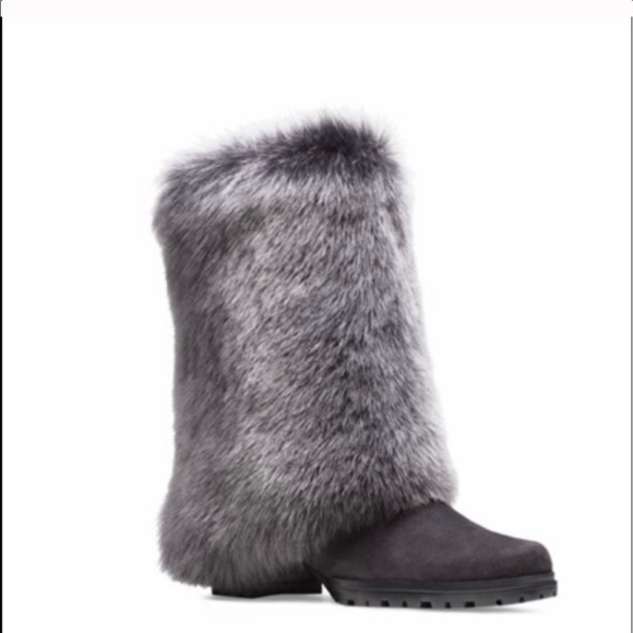 Stuart Weitzman Blizzard Boots Gralon Gray Mink Fur Suede Outdoor Winter Snow 6 - Picture 14 of 14